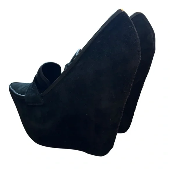 Vintage Festival Black Suede Wedge Loafers Shoes, US 8 by Crown Vintage - Picture 3 of 9